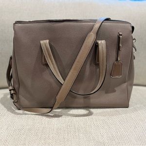 Tumi Taupe Leather Laptop Bag with Adjustable Strap